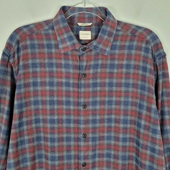 Culturata Size XL Plaid Button Up Shirt Long Sleeve Brushed Cotton Red Blue - Picture 2 of 12